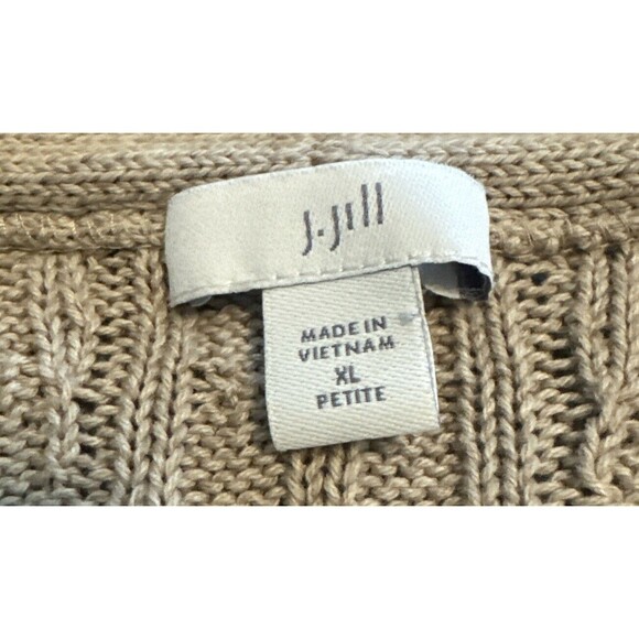 J. Jill TAN BEIGE Cable Knit Open Front Cardigan 3/4 Sleeves Petite XL - Picture 8 of 10